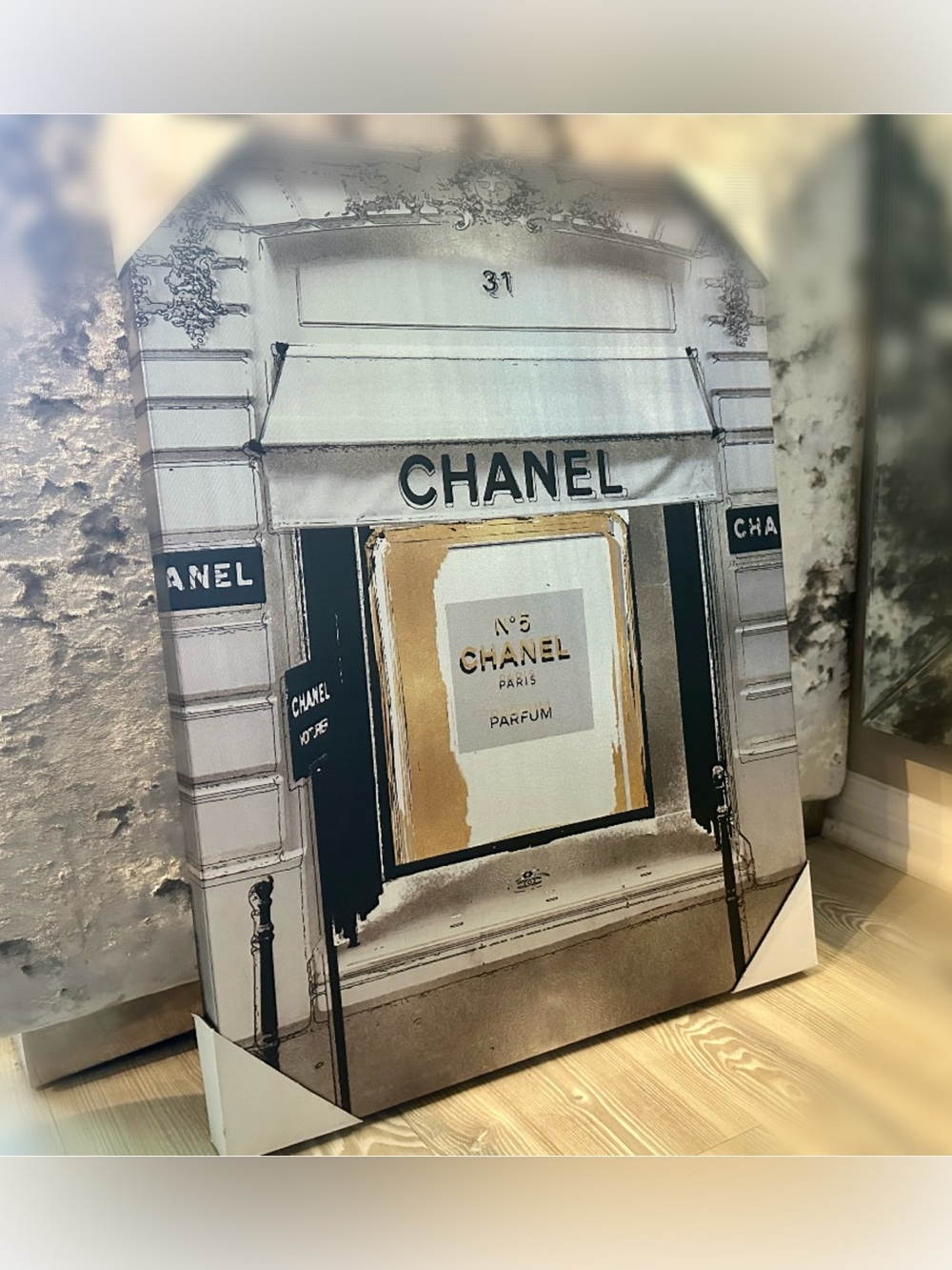 Luxury Storefront Canvas Art in White, Black & Gold